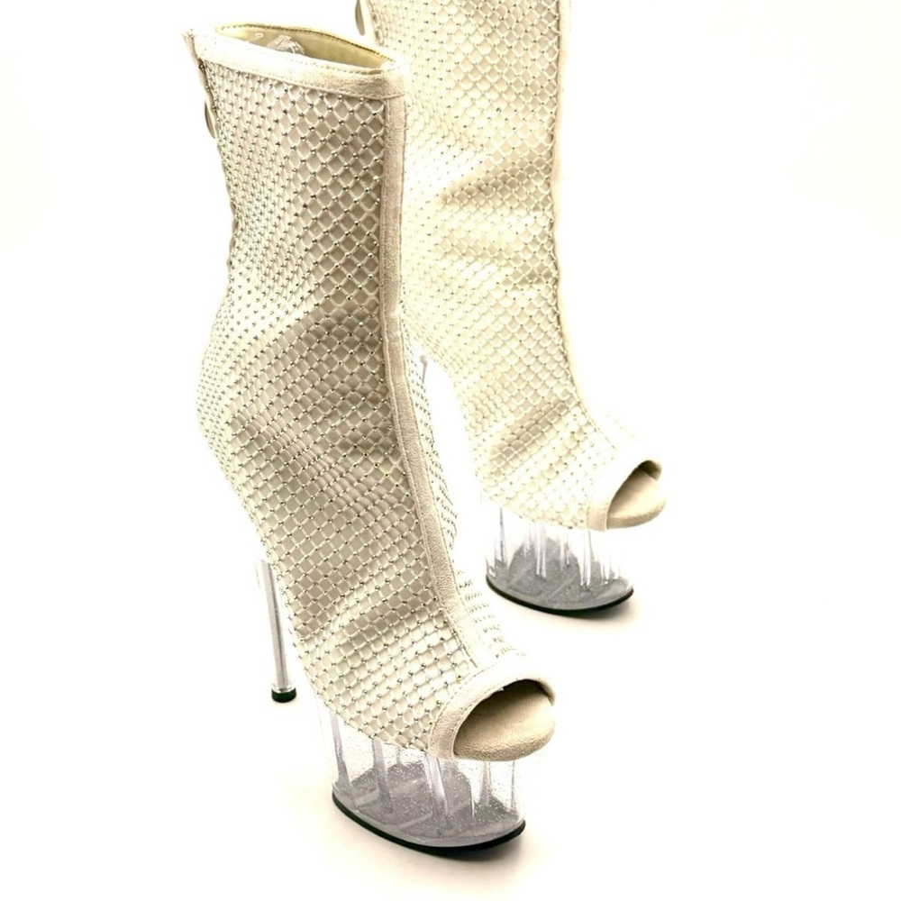 Pleaser White Textured Peep-Toe Heels
